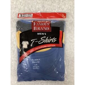 Famous Brand Mens Crew Neck‎ T-Shirts 3 Pack Blue Yellow Grey Cotton Large 208B